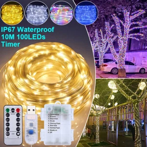 Outdoor Rope Lights 8 Modes Dimmable String Lights Xmas Tree Decor USB/Battery - Picture 1 of 26