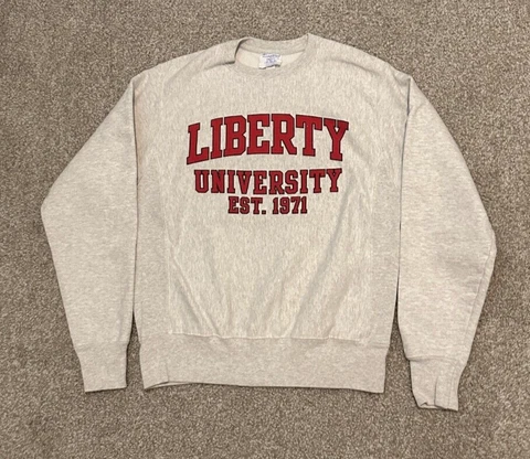 Liberty University Flames Sweatshirt Mens Small Gray Champion Reverse Weave Cover