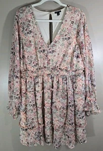 Torrid Beige Floral Print Long Sleeve Mini Dress Sz 1 Country Boho Prarie - Picture 1 of 13