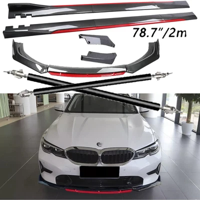 Carbon Fiber Look Red Front Lip Chin Bumper Side Skirt For BMW M3 M4 M5 Foto 1 de 4
