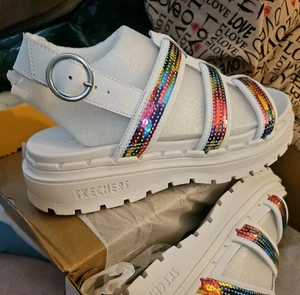 SKECHERS Jammers Triple Rainbow sparkly sequin fisherman platform sandals - Picture 1 of 9