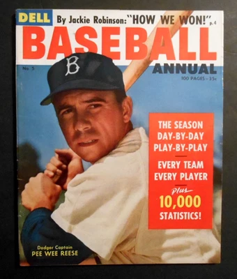 Artículo anual de béisbol Dell 1956 Pee Wee Reese Brooklyn Dodgers Jackie Robinson Foto 1 de 3