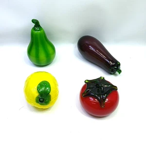 Lote de 4 frutas y verduras estilo cristal de Murano limón, berenjena, pera y tomate - Imagen 1 de 6