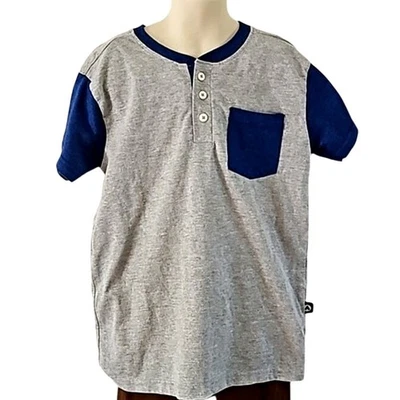 Excellent Airwalk Boys Gray Navy Colorblock Short Sleeve Henley Shirt Size Small - Image 1 of 4