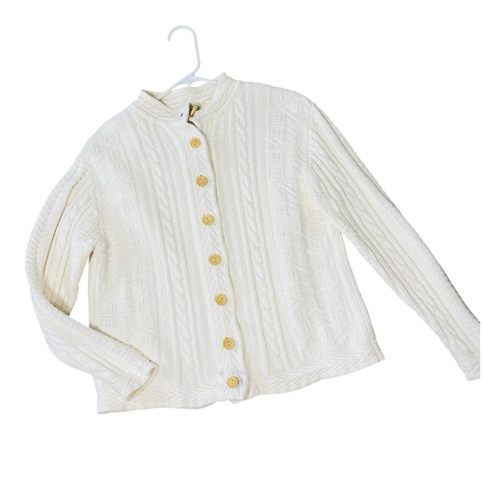 VINTAGE L.L. Cardigã de malha BEAN Fair Isle cabo creme marfim pescador médio  - Imagem 1 de 4
