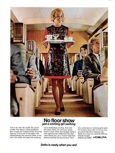 VINTAGE 1969 Delta Airlines Flugzeug Stewardess Druck Anzeige - Bild 1 von 1