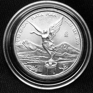 Mexico Libertad 1/10 OZ Unze Silber Münze mit Kapsel 2001 Plata Pura silver coin - Bild 1 von 2