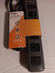 Woods 41436 Power Strip with 6 Outlets and Overload Safety 5 Foot Cord, BLACK - Picture 1 of 3