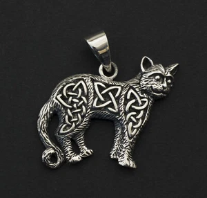 Ciondolo Celtic Gatto Irlandese Triquetra Argento Massiccio 925 -5.5g #26374 - Picture 1 of 3