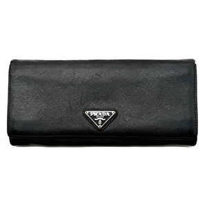 PRADA Long Wallet Logo Saffiano Leather Black Authentic - Picture 1 of 24
