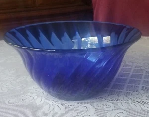 Large Cobalt Blue Glass 11-1/4" Serving Fruit Salad Bowl General Purpose Swirled - Picture 1 of 4
