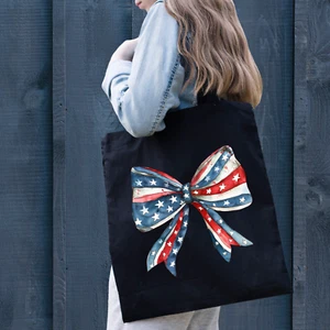 4th of July Tote Bag, Stars and Stripes Bow, Independence Day Gift - Picture 1 of 10