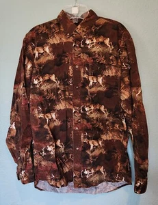 Vintage North River Hemd Herren Mehrfarbig Deer Forest All Over Print Kragen M - Bild 1 von 6