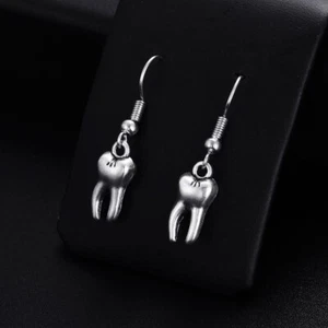 Dientes de plata, dientes, dentista, higiene dental, pendientes divertidos, nuevos - Imagen 1 de 3