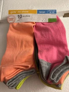 Wonder Nation Girls' No Show Socks 10-Pair Size Large (4-10) Solid Multi-Color - Picture 1 of 2