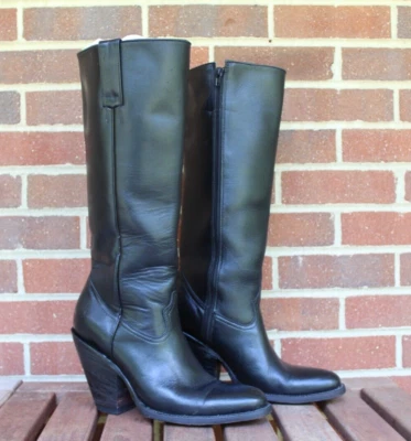 Miguel Jones Western 靴子黑色皮革 18.25 英寸男式 8-9 码全拉链墨西哥 — 第 1/4 张图片