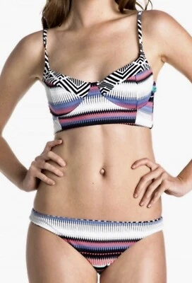 ROXY Livin Free Underwire Reversible Black White Coral Bikini Swim Suit Jrs Sz M - Imagem 1 de 4