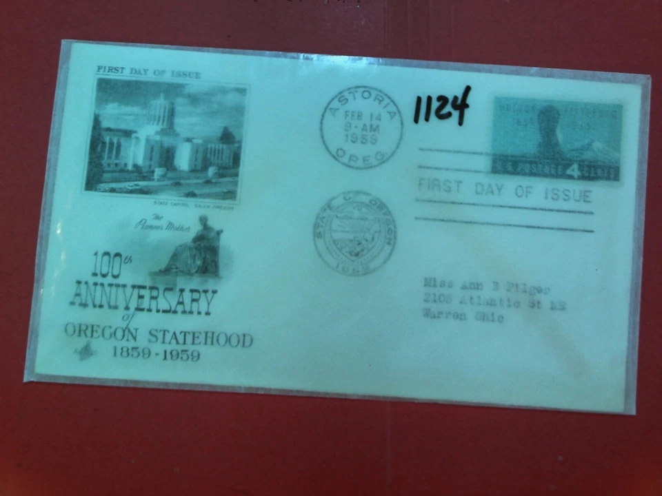 U. S.Stamp FDC- 1124 - Oregon Statehood  -   Art Craft cachet  -comb. shipping - Image 1 of 1