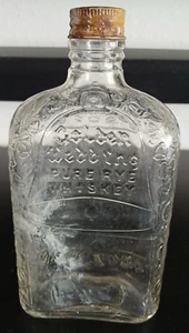 Pure Rye Golden Wedding Whiskey Glass Bottle 7.5" Tall Vintage - Picture 1 of 24
