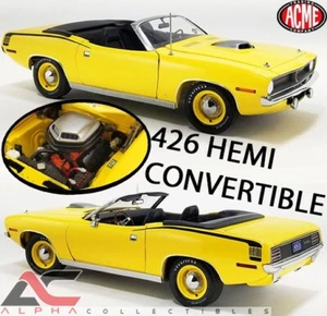 ACME A1806129 1:18 1970 PLYMOUTH "HEMI" CUDA CONVERTIBLE LEMON TWIST - Picture 1 of 5