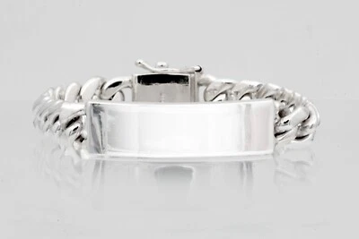 Men's 7.5" 73g Heavy Biker Cuban Curb Chain Link Sterling Silver 925 ID Bracelet - Image 1 of 4