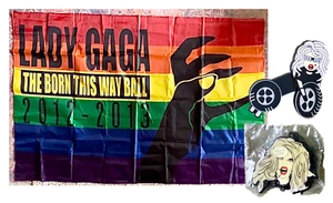 LADY GAGA! RAR Born This Way Ball! Regenbogen Flagge, Biker USB mit Album & Anhänger - Bild 1 von 11