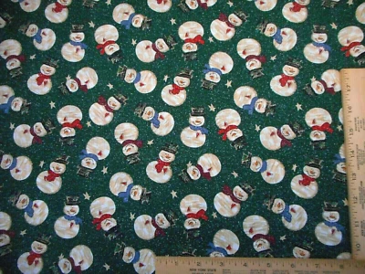 Tela de Navidad 1 Yarda Muñecos de Nieve Estrellas Nieve en Dk Verde Acolchado Algodón #25 De Colección Foto 1 de 2
