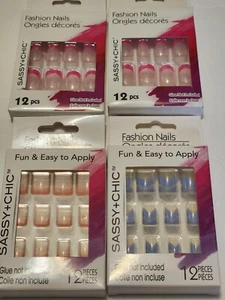 4x Uñas de Moda atrevidas+chic 12 piezas ea~3 Estilos Diferentes~ Color Francés - Imagen 1 de 4