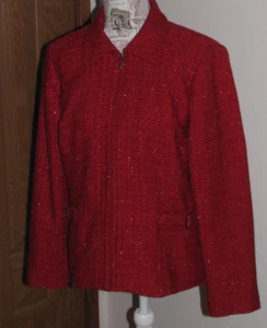 Christopher & Banks Women's Medium Ruby Red Sparkly Holiday Zip Blazer Jacket - Picture 1 of 5