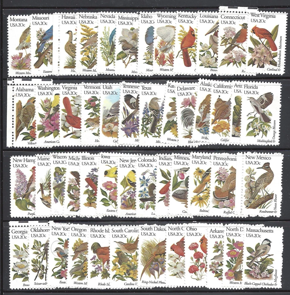 US Scott # 1953A - 2002A / 1982 State Birds and Flowers Set of 50 Singles MNH - Image 1 of 1