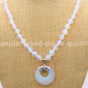 Numismatics 8MM Beautiful Natural White Opal Round Beads Gems Pendant Necklace - Picture 1 of 4