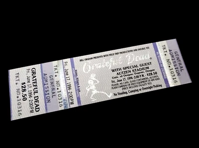 Boleto Grateful Dead University of Oregon Ducks Eugene Autzen 17/06/94 17/06/1994 Foto 1 de 4