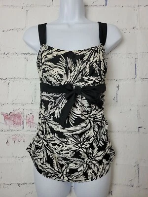 Traje de baño nativo de playa Tankini Top talla 8 blanco y negro hoja de palma ligeramente forrado Foto 1 de 4