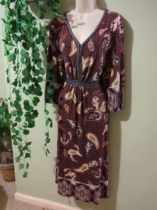 Monsoon Blue Paisley Floral Midi Dress Size 18 Jersey Casual Stretch Boho Gypsy - Picture 1 of 11