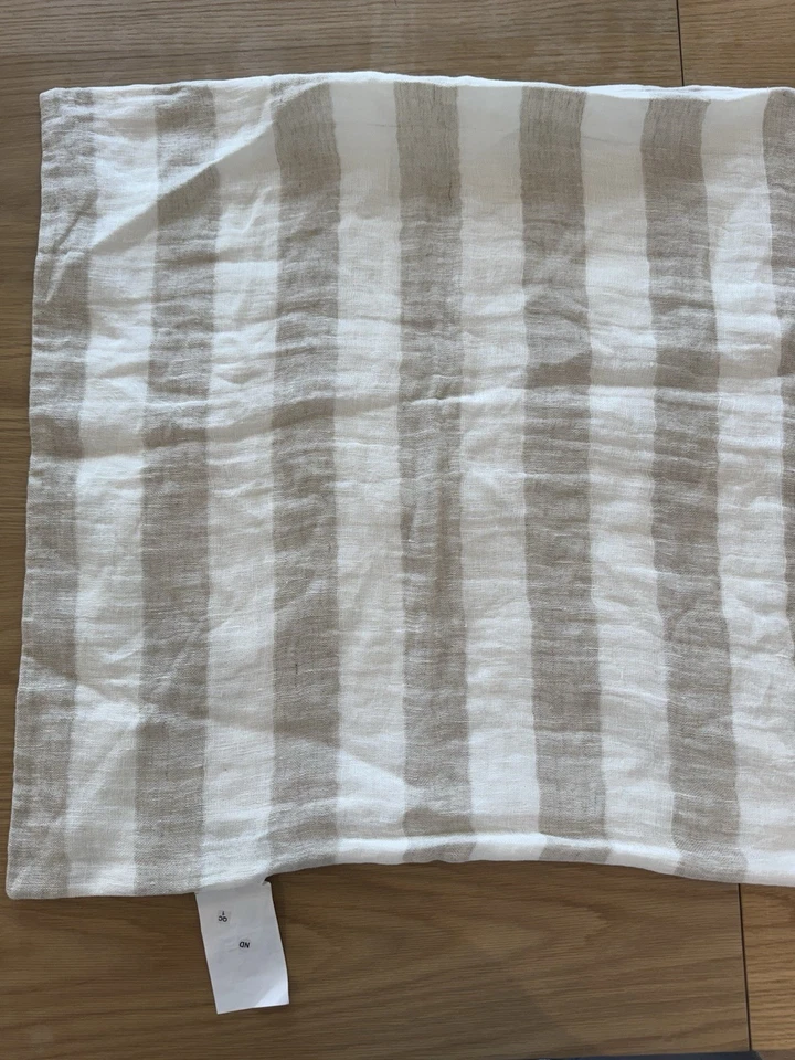 "Funda de almohada Pottery Barn Lita de lino a rayas marfil bronceado natural 26x26"" Villa Home" Foto 1 de 4