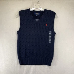 Polo Ralph Lauren Boys Kids Medium 10-12 Dark Navy Sweater Vest Logo Cable Knit - Picture 1 of 12