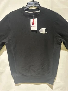 NWT Champion Men’s Long Sleeve Sweatshirt Sz XS Black Logo - Picture 1 of 7