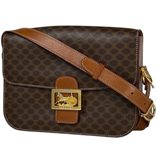 Borsa a tracolla Final Celine Carriage Hardware modello macadam tela rivestita marrone