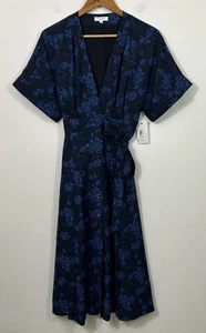 Neu mit Etikett Equipment Femme Seide Nauman Kleid Kurzarm Midi Größe 6 blau - Bild 1 von 12