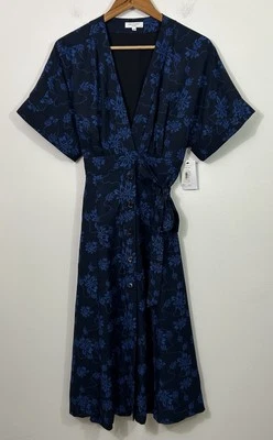 NWT Equipment Femme Silk Nauman Dress Short Sleeve Midi Size 6 Blue - Image 1 of 4