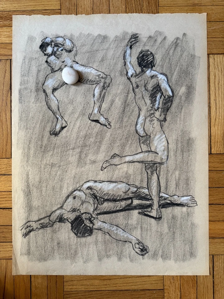 De colección Grande Años 70 Académico Masculino Físico Retrato Hombre Dibujo Gay Int 24 x 18 Foto 1 de 4