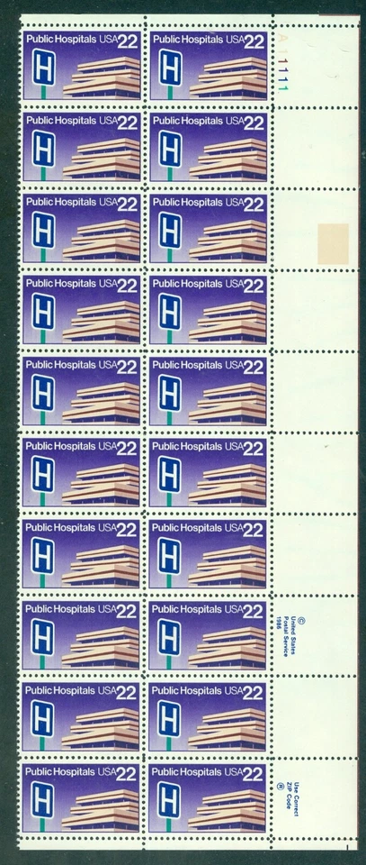 US 2210 Public Hospitals, Plate Block/20, Mint NH - Image 1 of 1