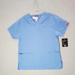 Dickies Women Scrub Top Small Blue Easy Care Short Sleeve V Neck Pockets NWT - Picture 1 of 7