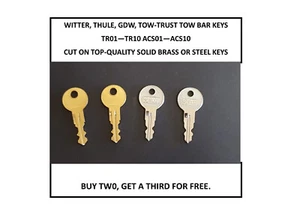 WITTER THULE GDW TOW-TRUST Towbar spare keys TR01 - TR10 & ACS01 - ACS10 * - Picture 1 of 23