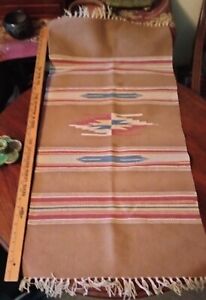 Original Hand Woven Vintage Chimayo Wool Blanket Southwest Weaving 39 x19"