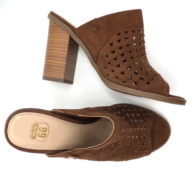 Sandalias de tacón Route 66 para mujer talla 6 marrón punta abierta patrón perforado mula Foto 1 de 4