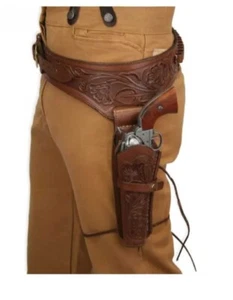 Western Gun Holster Belt Leather Revolver Pistol Tooled .22 .35/357 .44/45 Cal - Picture 1 of 3