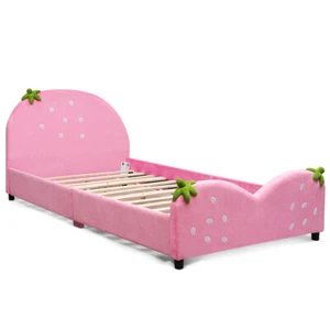Costway Bedroom Kids Upholstered Platform Toddler Bed Bedroom Berry Pattern Girl - Picture 1 of 5