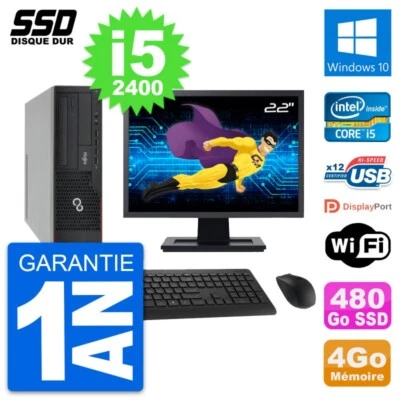 PC Fujitsu E910 Dt Pantalla 22" Intel i5-2400 RAM 4Go SSD 480Go Windows 10 Wifi - Imagen 1 de 4