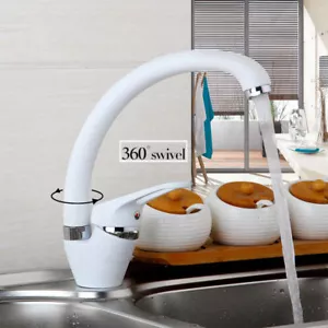 Rubinetto cucina beccuccio girevole 360° bianco manico singolo ponte miscelatore lavello rubinetto - Foto 1 di 12